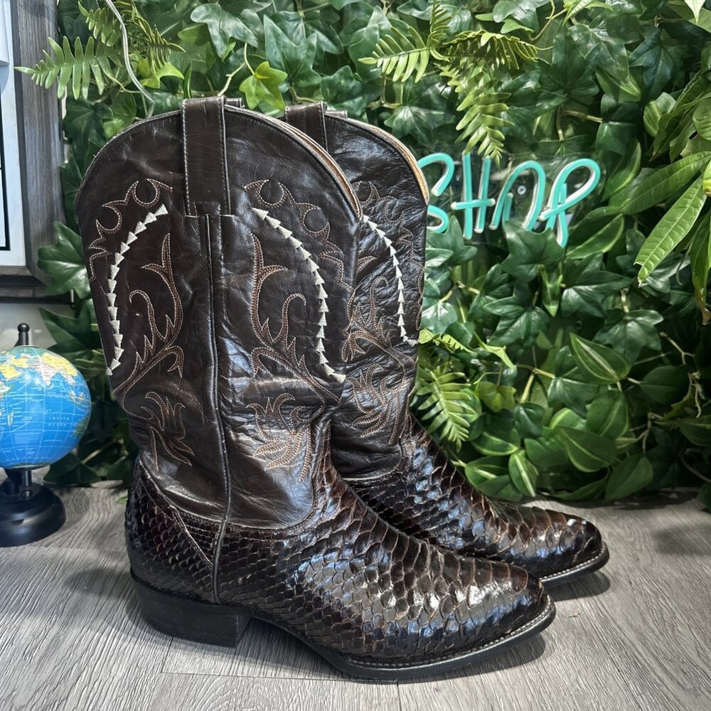 Vintage Villano Phyton Snake Skin Men’s Size 10 US  Cowboy Boots Brown